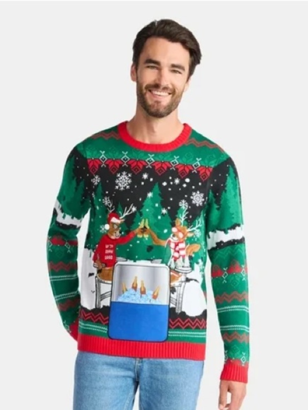 Holiday Time Ugly Christmas Sweater Root Beer Drinking Reindeer Novelty 3XL